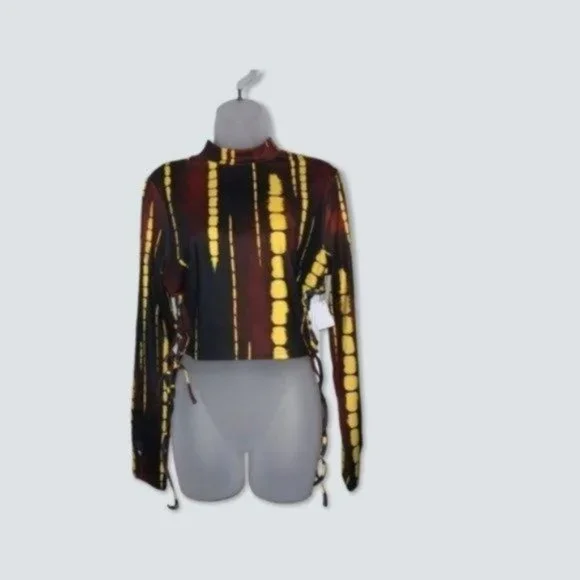 XL AKIRA Laced Sides Tie Dye Fitted Crop Top Blouse New With Tags - Picture 2 of 4